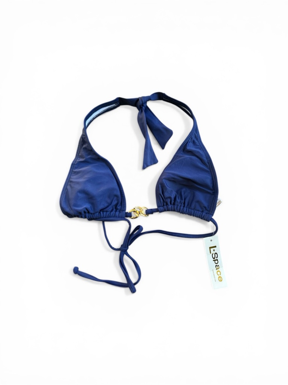 NWT L*Space chain link halter bikini top navy gold